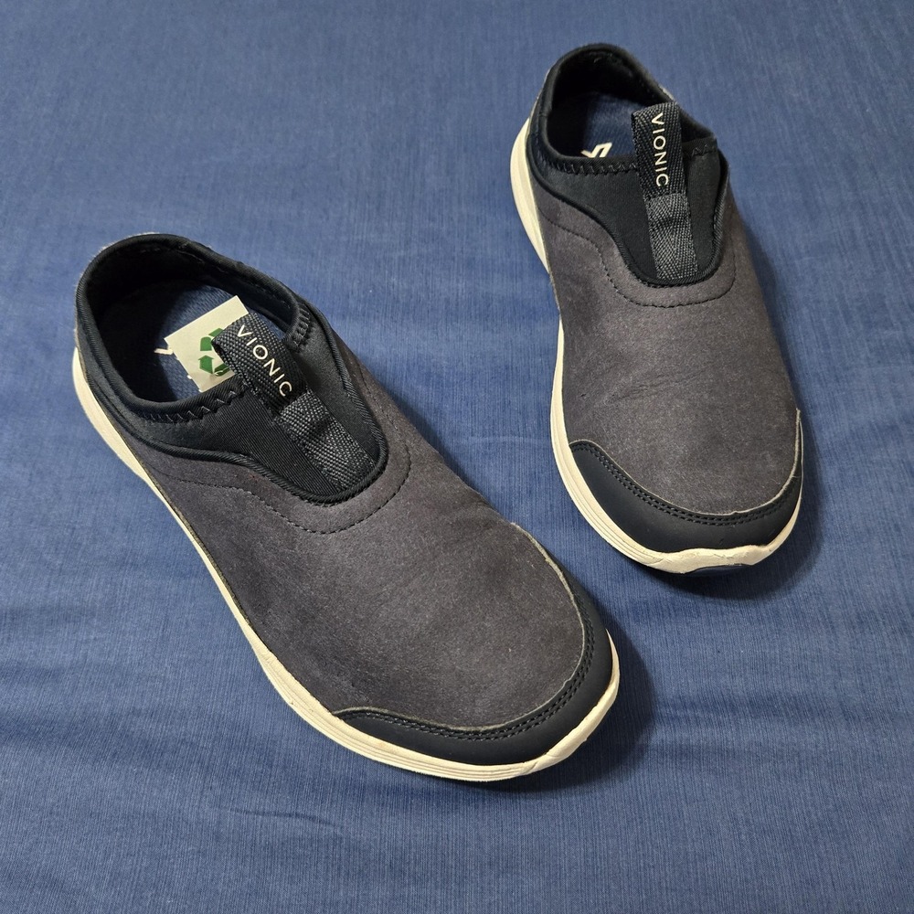 Vionic Shoes Womens Size 7 Gray Canvas Slip On Comfort Walking ADELL ASR1753